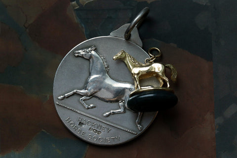 Antique Horse Medallion and horse fob pendant
