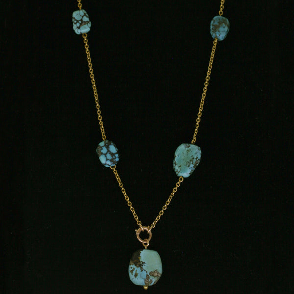 Edwardian Turquoise Nugget 18K Necklace