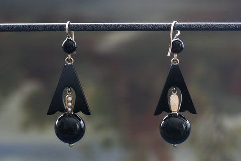 Victorian Onyx and Seed Pearl Earrings