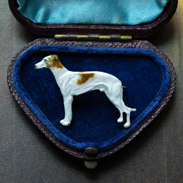 Enamel Greyhound Dog Brooch