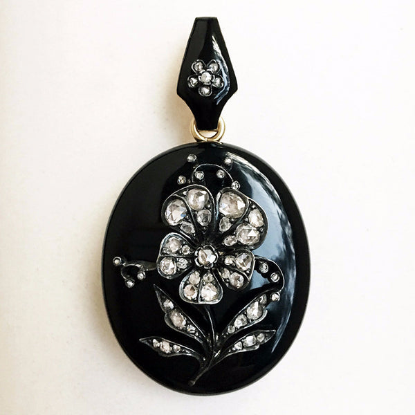 Victorian Black Enamel and Diamond Locket