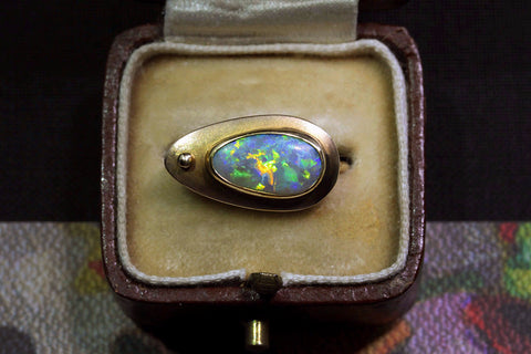 Arts & Crafts Black Opal Ring