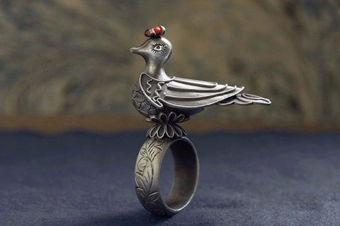 Coral Crown Top Peacock Ring
