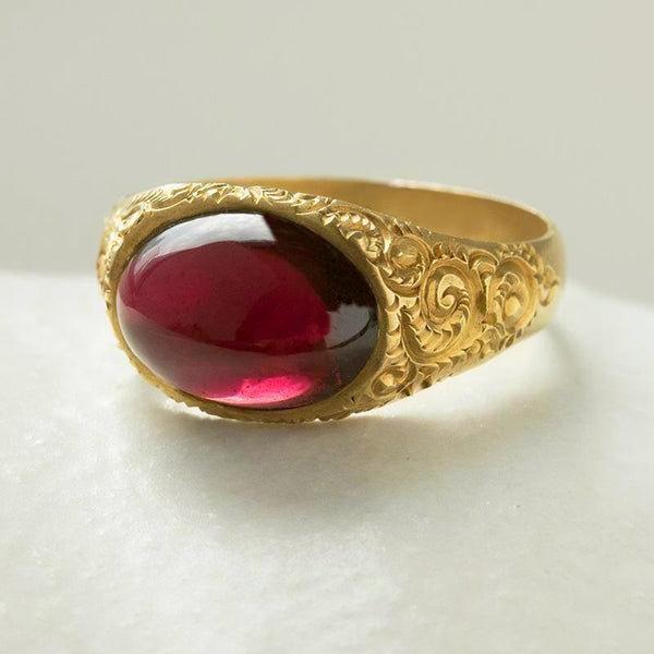 LAELIUS Antiques Victorian Garnet Cabochon Ring