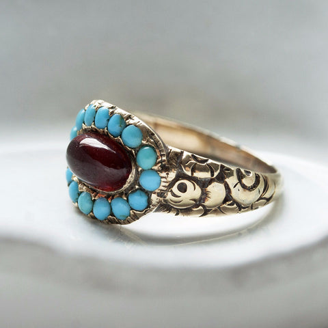 LAELIUS Antiques Georgian Turquoise and Garnet Ring