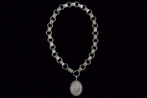 Victorian Oversized Sterling Silver Locket and Chain