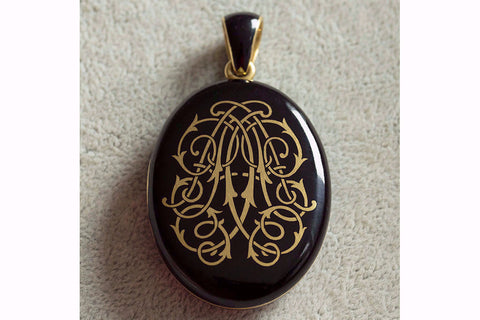 Victorian Tiffany & Co Black Enamel and Gold Locket