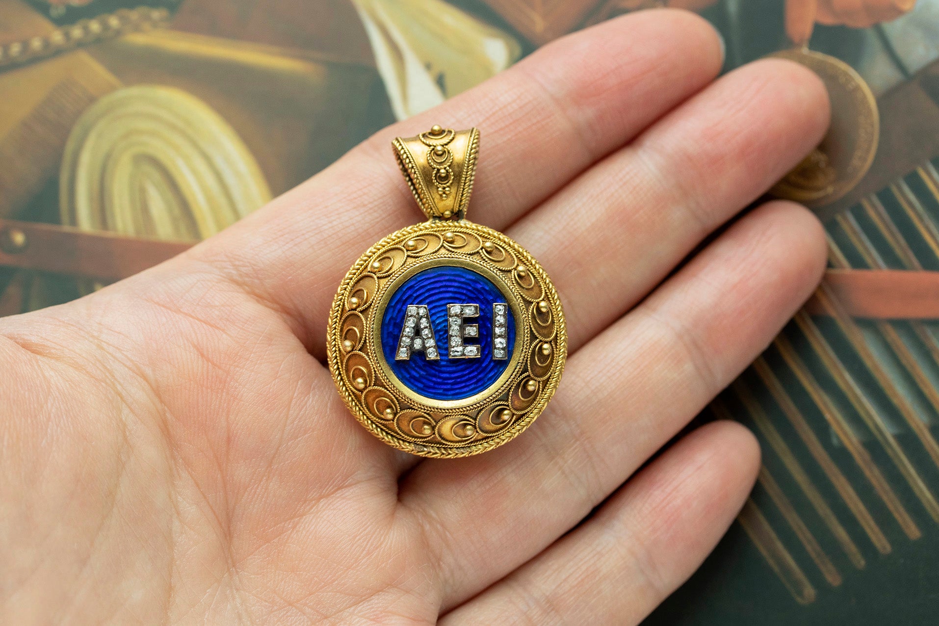 LAELIUS Antiques – Victorian Etruscan Revival AEI Diamond Enamel 
