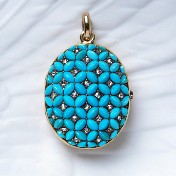 Antique French Turquoise and Diamond Locket