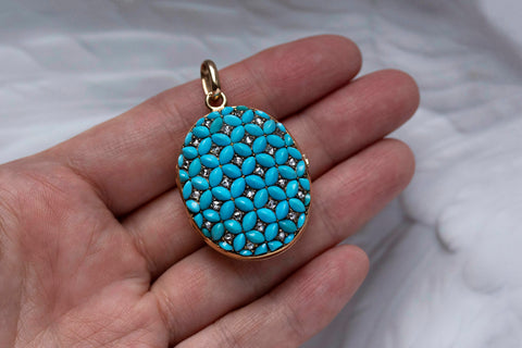 Antique French Turquoise and Diamond Locket