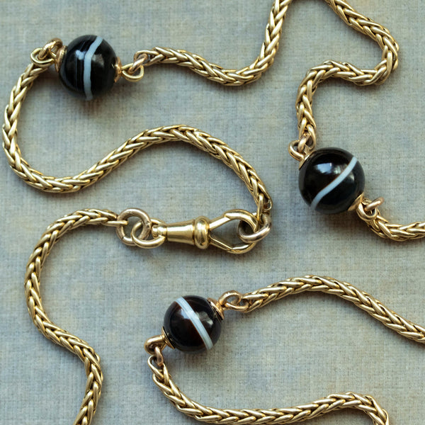 Victorian Banded Agate Orb Chain Necklace