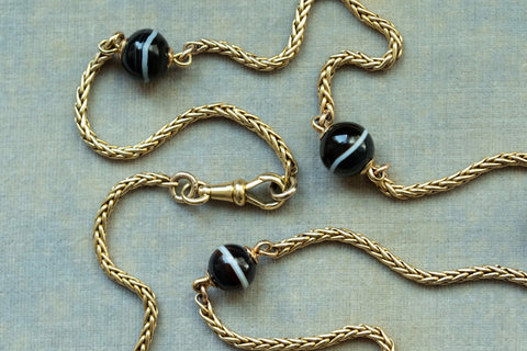 Victorian Banded Agate Orb Chain Necklace