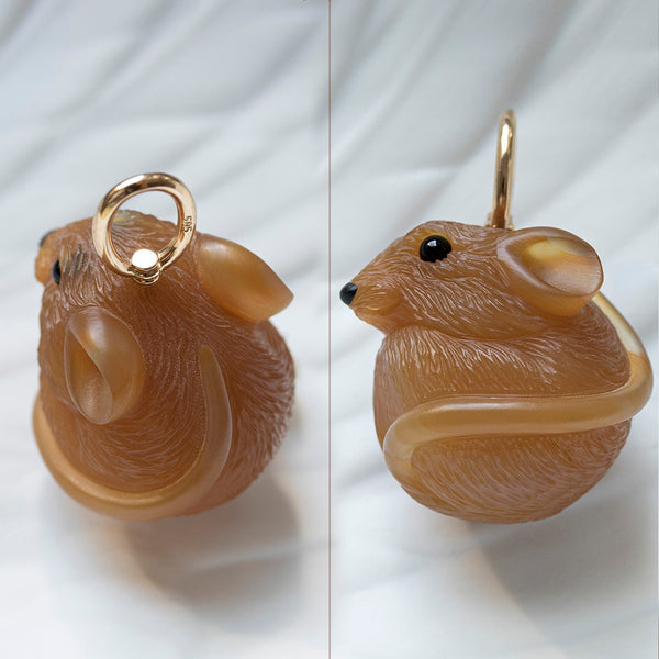 Carved Agate Mouse Pendant