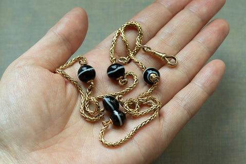 Victorian Banded Agate Orb Chain Necklace