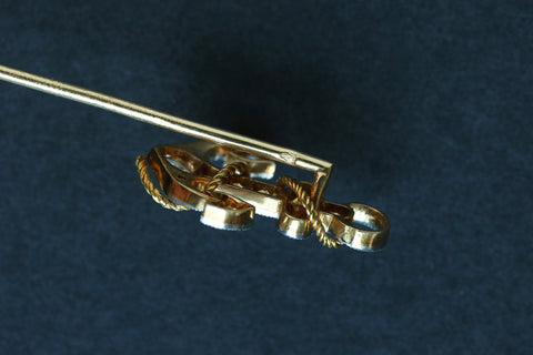 Early 20th Century French Diamond and 18K Gold Anchor Stick Pin Hallmark