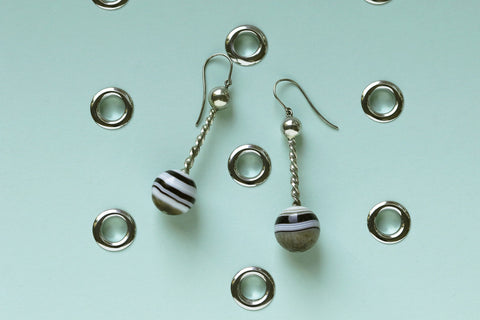 Victorian Banded Agate Drop Earrings