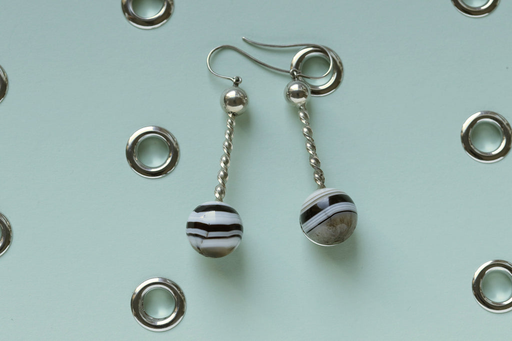 Victorian Banded Agate Drop Earrings