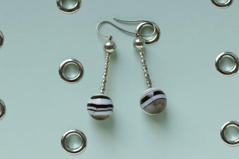 Victorian Banded Agate Drop Earrings
