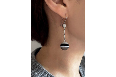 Victorian Banded Agate Drop Earrings