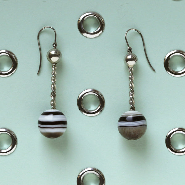 Victorian Banded Agate Drop Earrings