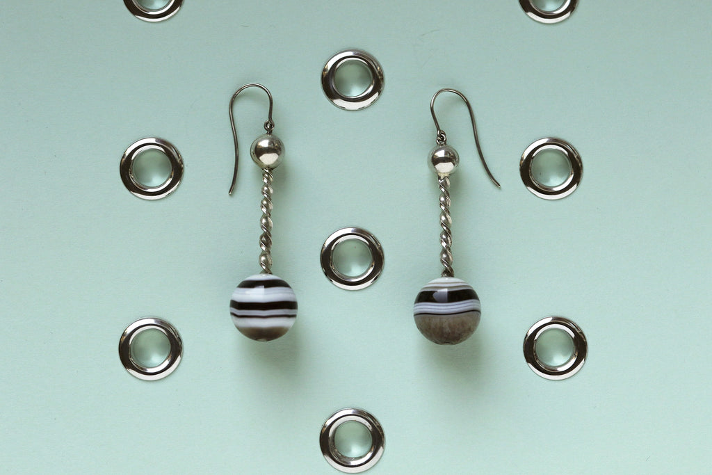 Victorian Banded Agate Drop Earrings