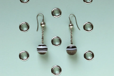Victorian Banded Agate Drop Earrings