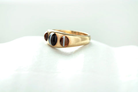 Victorian Banded Agate Three Stone Ring
