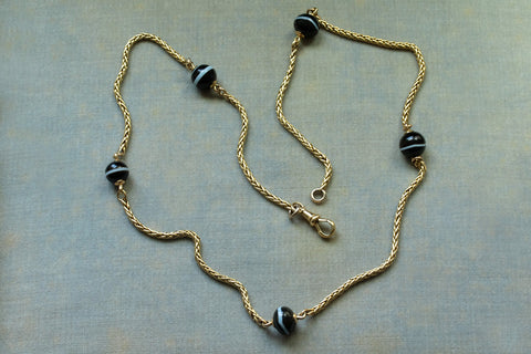 Victorian Banded Agate Orb Chain Necklace