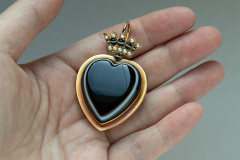 Mid-Victorian Banded Agate Heart Pendant
