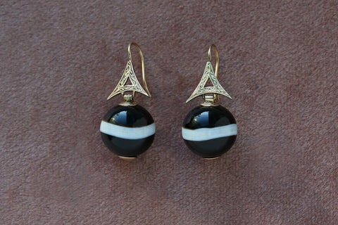 Victorian Banded Agate Orb Earrings