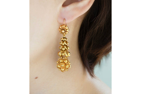 C.1830. Biedermeier 14k Gold Drop Earrings