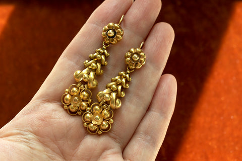 C.1830. Biedermeier 14k Gold Drop Earrings