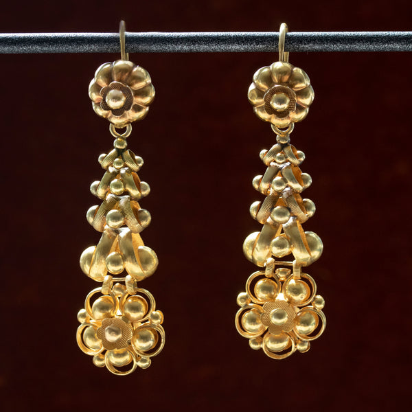 C.1830. Biedermeier 14k Gold Drop Earrings