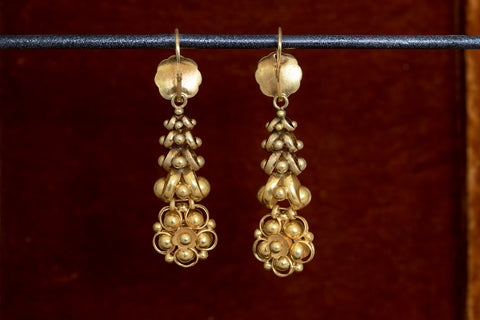 C.1830. Biedermeier 14k Gold Drop Earrings