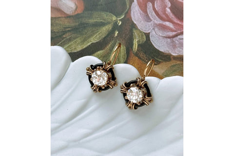 Victorian Black Enamel & Diamond Earrings