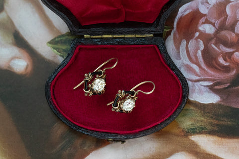 Victorian Black Enamel & Diamond Earrings