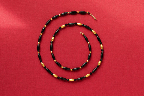 Victorian 14k Gold & Matte Black Enamel Bead Necklace Set