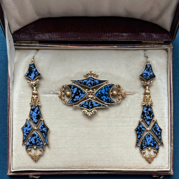 C.1840. Rare French Demi-Parure Suite with Earrings and Brooch