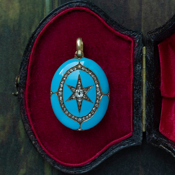 Mid-Victorian Blue Enamel Diamond Locket
