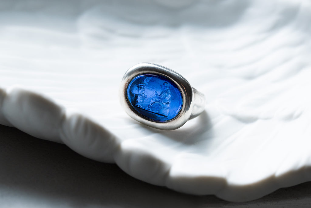 A late 18th century blue Tassie intaglio ring