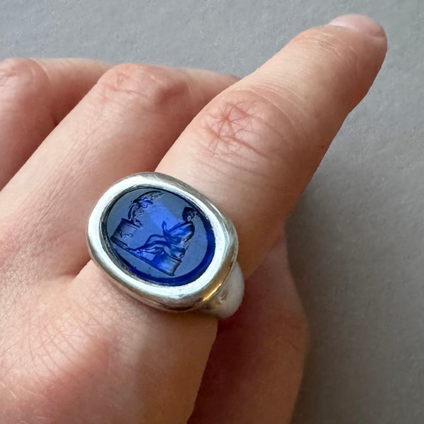 A late 18th century blue Tassie intaglio ring