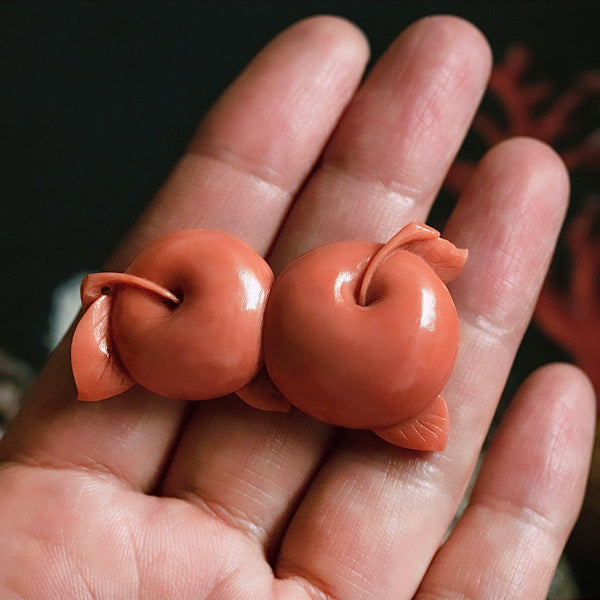 19th Century Carved Coral Cherry Brooch