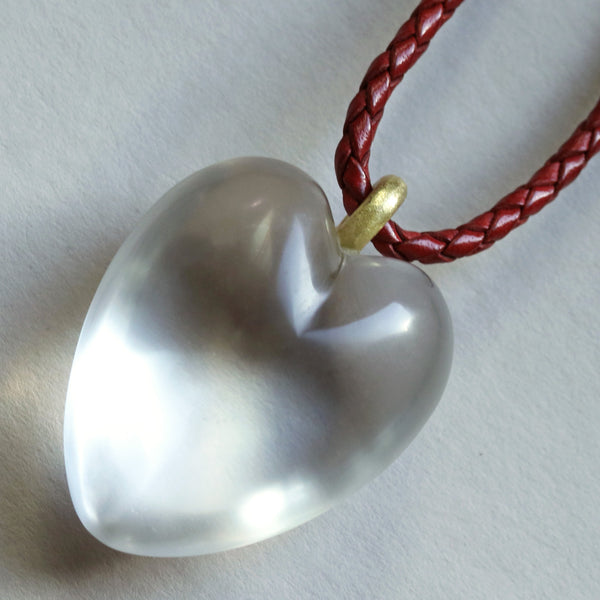 Large Rock Crystal Heart Pendant with Leather Cord