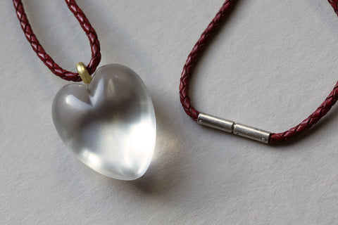 Large Rock Crystal Heart Pendant with Leather Cord