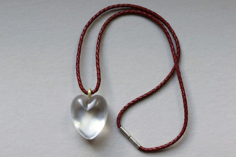 Large Rock Crystal Heart Pendant with Leather Cord