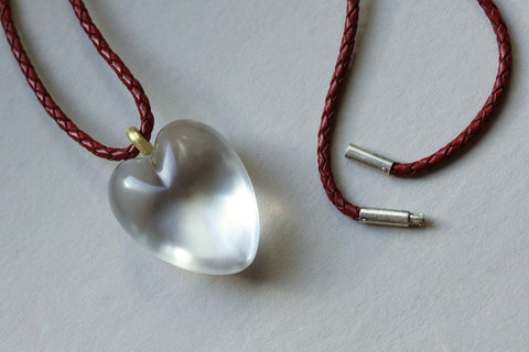 Large Rock Crystal Heart Pendant with Leather Cord