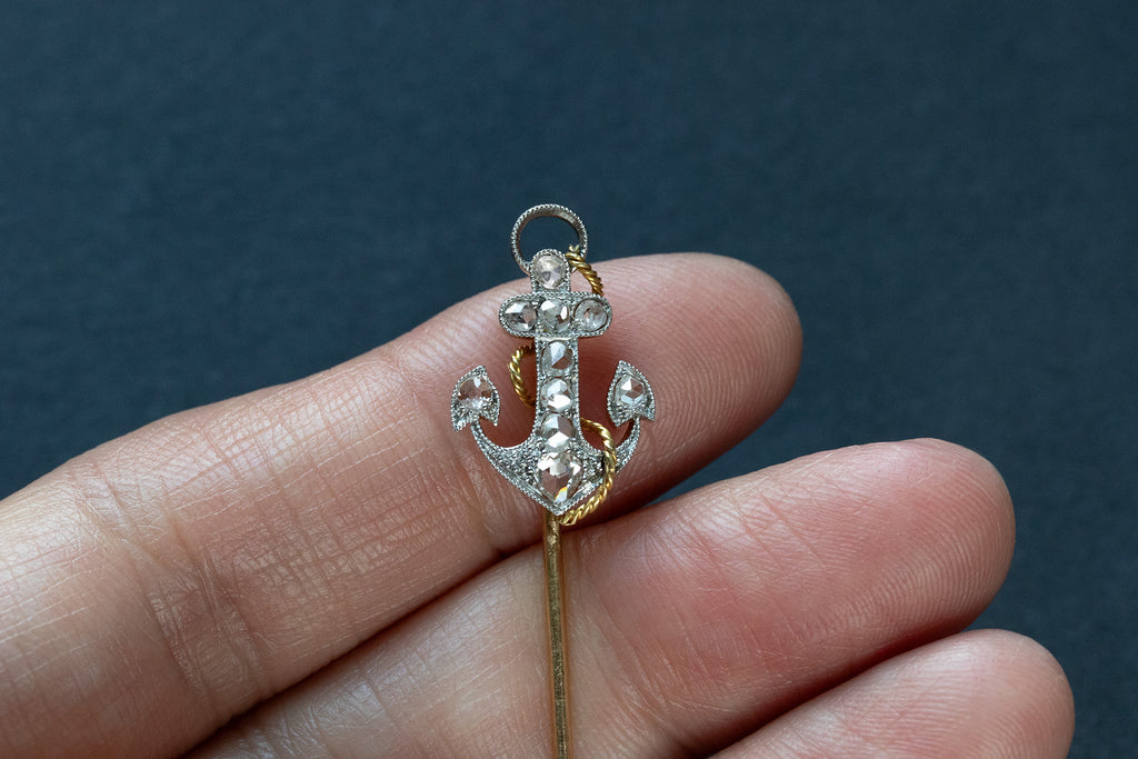 Early 20th Century French Diamond Anchor Stick Pin