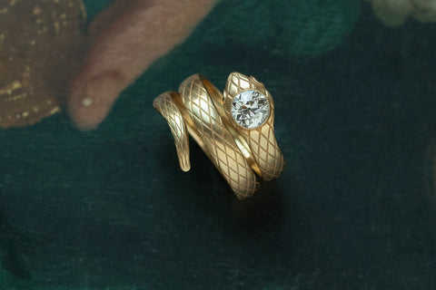 1940s Coiled Serpent Diamond and Ruby Ring