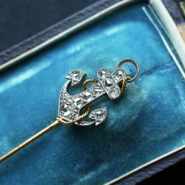Early 20th Century French Diamond Anchor Stick Pin