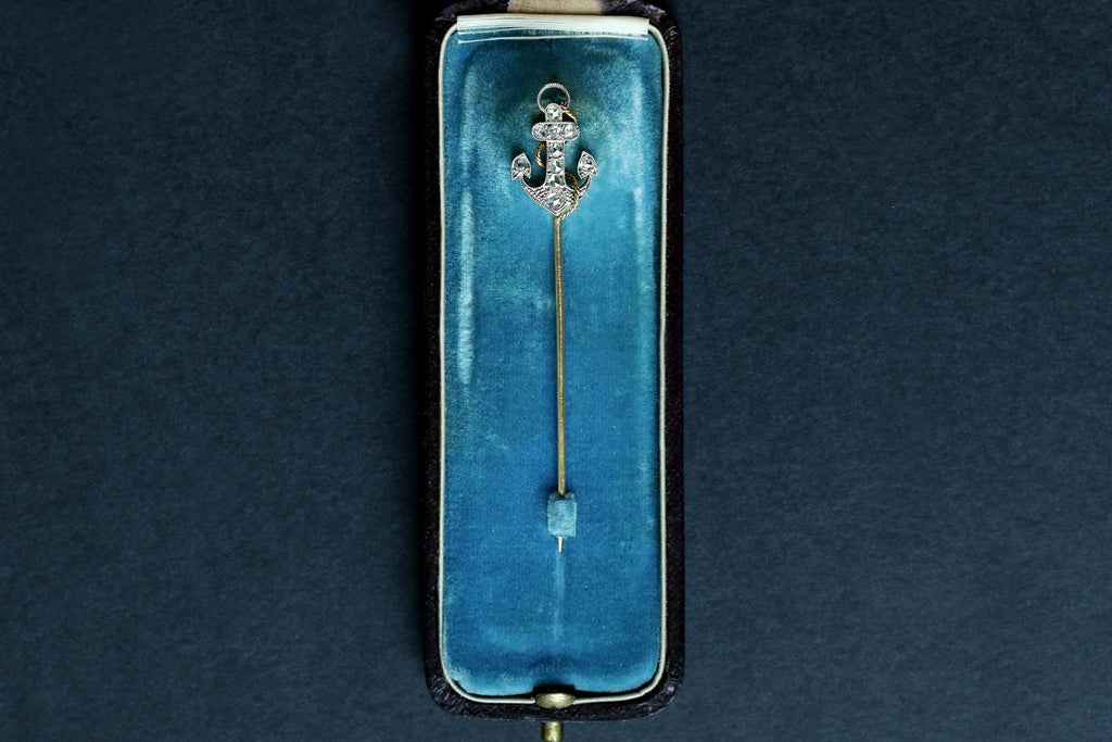 Early 20th Century French Diamond Anchor Stick Pin